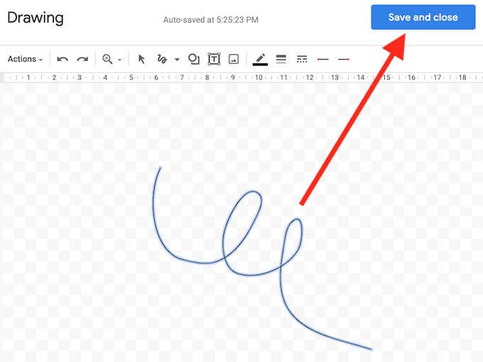 03_signature_save-and-close - Online Tech Tips a red arrow pointing to the save button so you can save your digital signature - 03_signature_save-and-close