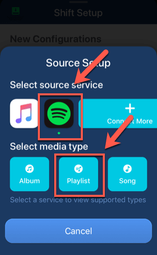 iOS-SongShift-Select-Source-Options - Online Tech Tips Using SongShift to Convert a Spotify Playlist to Apple Music on iOS image 7 - iOS-SongShift-Select-Source-Options