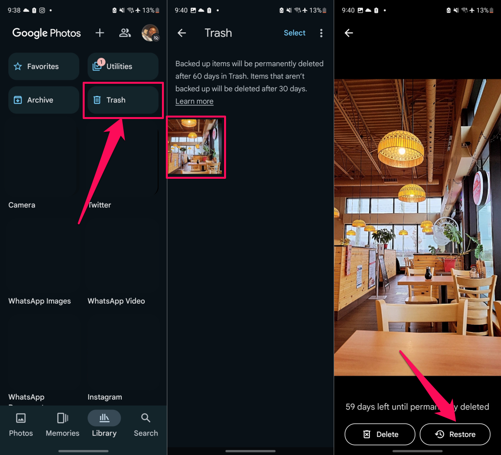 retrieve-missing-google-photos-trash-folder-android-app - Online Tech Tips Restoring a picture from the Trash folder of the Google Photos Android app - retrieve-missing-google-photos-trash-folder-android-app