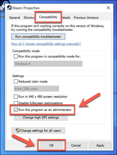 Windows-Steam-Properties-Enable-Admin - Online Tech Tips How to Run Steam as Admin on Windows image 7 - Windows-Steam-Properties-Enable-Admin